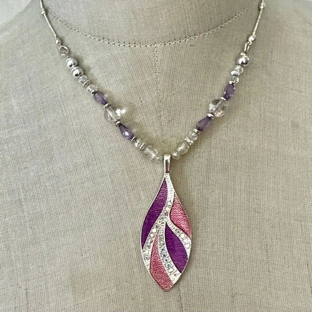 Kenneth Cole Enamel Purple & Pink Teardrop Pendant Necklace